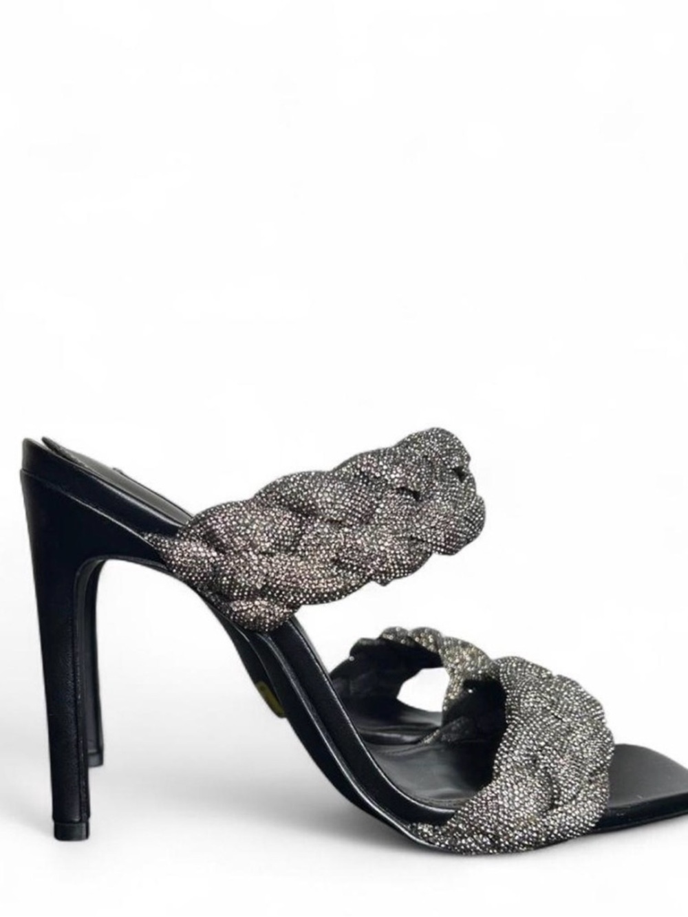 Steve Madden black and silver sparkly Braided Strap High Heel Mules Sz 9